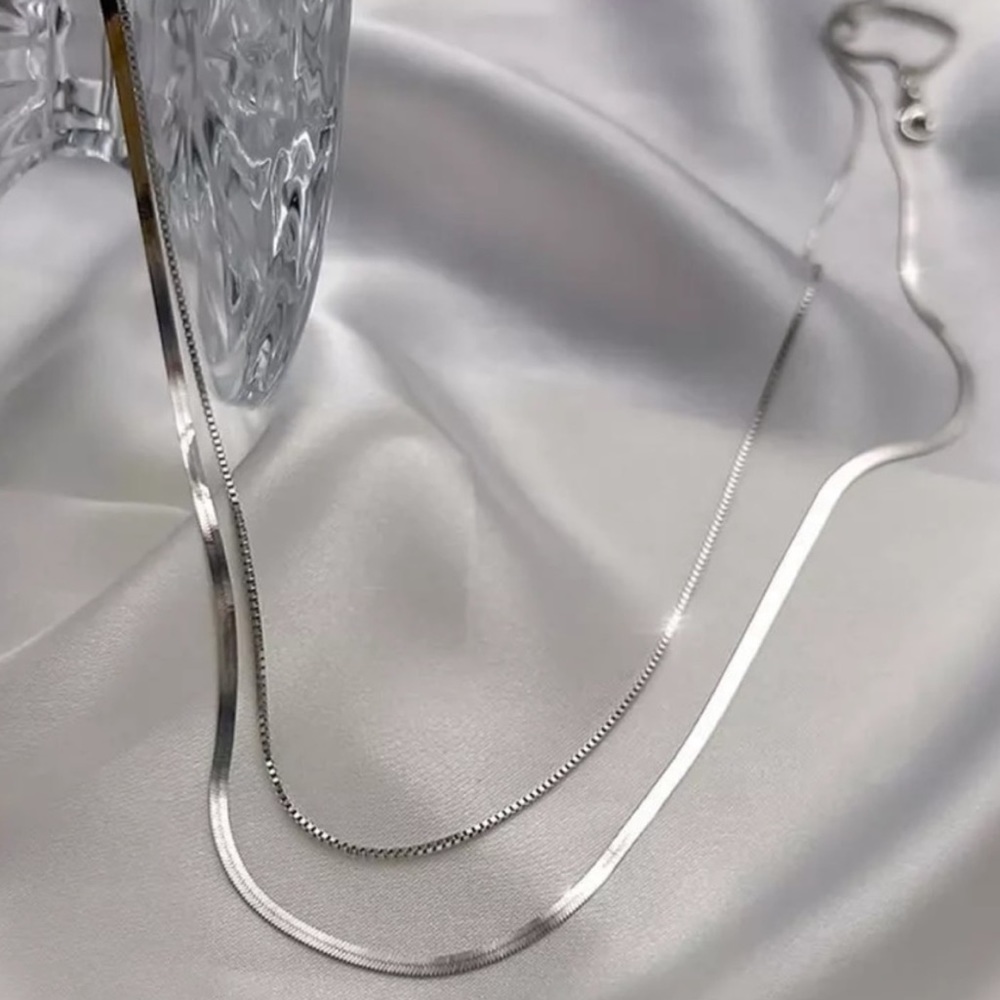 NEW DOUBLE LAYER 925 STERLING SILVER CHAIN NECKLACE - Picture 3 of 4